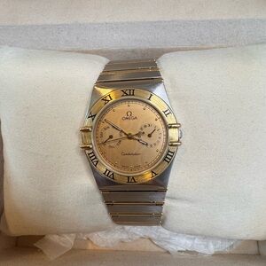 AUTHENTIC OMEGA Constellation Date & Day Watch (K18 Yellow Gold & Steel) 33 mm